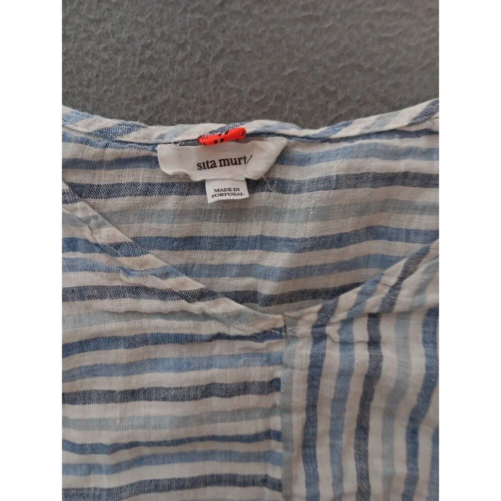 Sita murt Women Blue Short Sleeve Top SIZE 42 (10) Cotton Linen Blend Resort - Picture 5 of 10